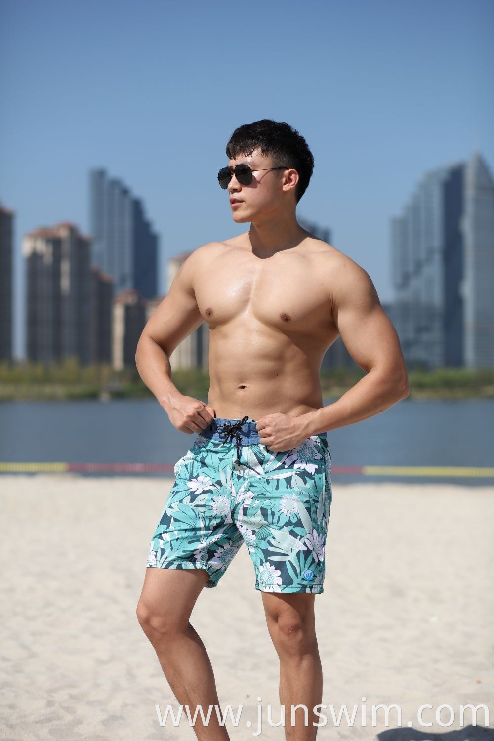 4way Stretch Fabric 160GSM Digital Print Fitted Waistband Quick Dry Man's Swimming Short Boardshort